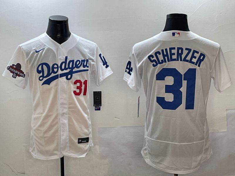 Men Los Angeles Dodgers #31 Scherzer White Elite 2025 Nike MLB Jersey style 3202